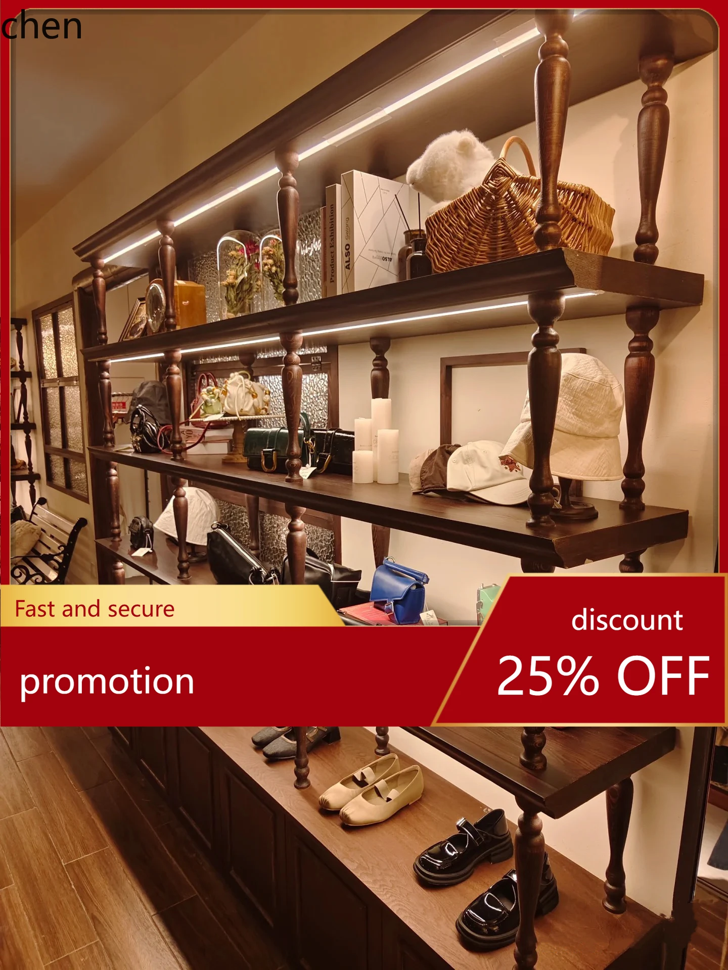 CZ Retro Style Bag Shop  Display Cabinet Hat Clothing Shoes Combination Display Cabinet Live Room Background Storage Rack