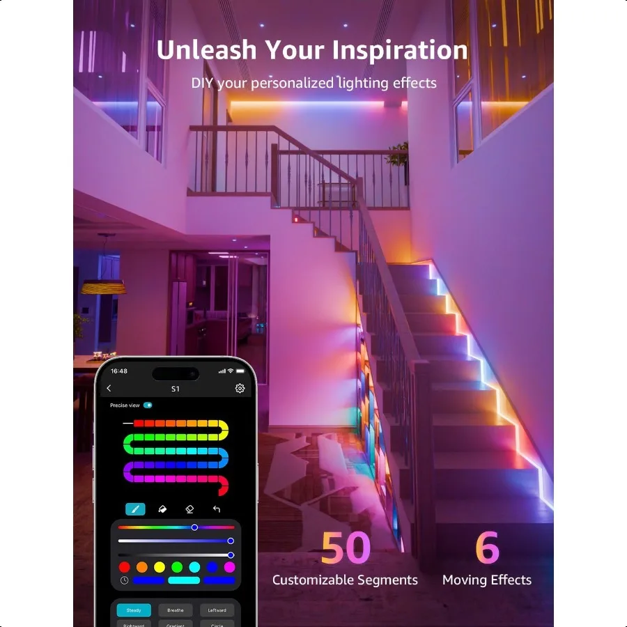 S1 AI LED قطاع أضواء لغرفة النوم 32.8ft الذكية RGB شرائط الضوء مع IC وقوس قزح مطاردة تأثيرات اللون الجزء DIY AI Gener
