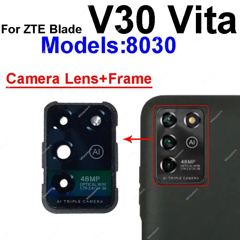 Back Glass Lens Cover For ZTE Blade V40Pro V40s V30 Vita V2022 Rear Camera Glass Lens with Frame Holder Parts