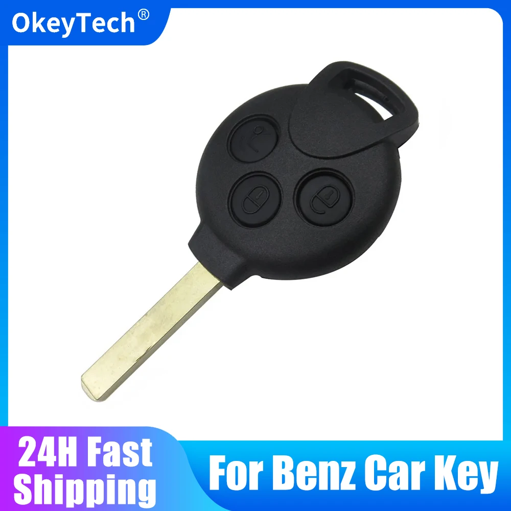 

OkeyTech 3 Button Remote Car Key Shell Replacement Cover Uncut Blade For Benz Smart City Coupe Cabrio Crossblade Fortwo Roadster