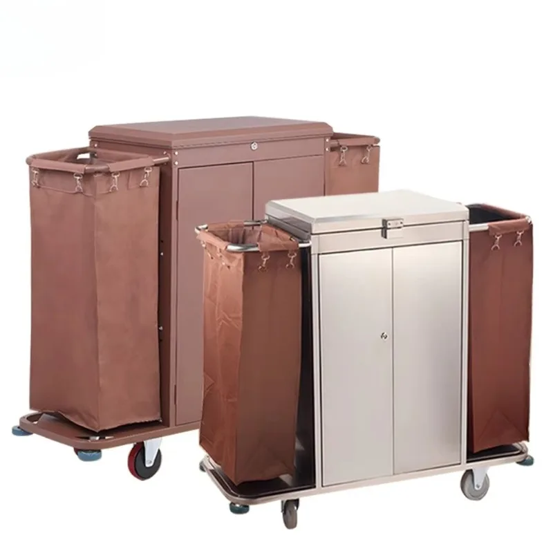 Factory large hotel double-sided room work car with door and lock, housekeeping service car, linen trolley