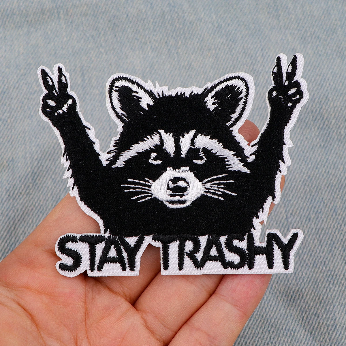 Cute Raccoon Quotes Patch Embroidery Funny Animal Embroidered Logo Garment Accessories Sticker Patches Clothing Gifts for Friend