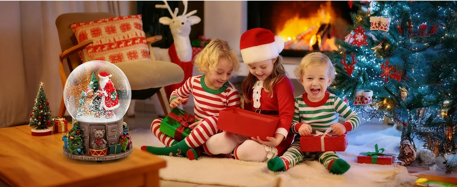 子供用クリスマスプレゼント サンタと踊る犬が入ったミュージカルスノーグローブ、家族のための魔法のホリデーデコレーション