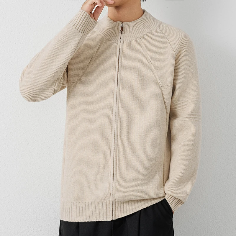 Giacca cardigan lavorata a maglia con colletto rialzato per uomo Giacca casual allentata di marca alla moda primaverile e autunnale Maglione autunnale di fascia alta
