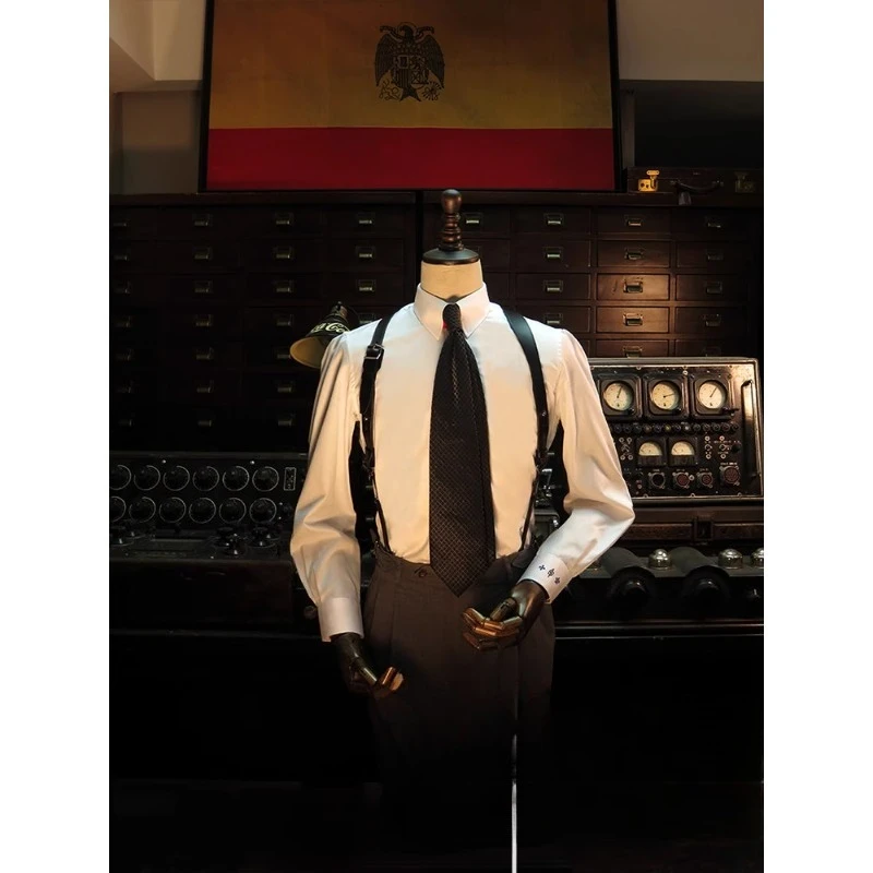 

First layer calfskin men's suit pants harness suspenders