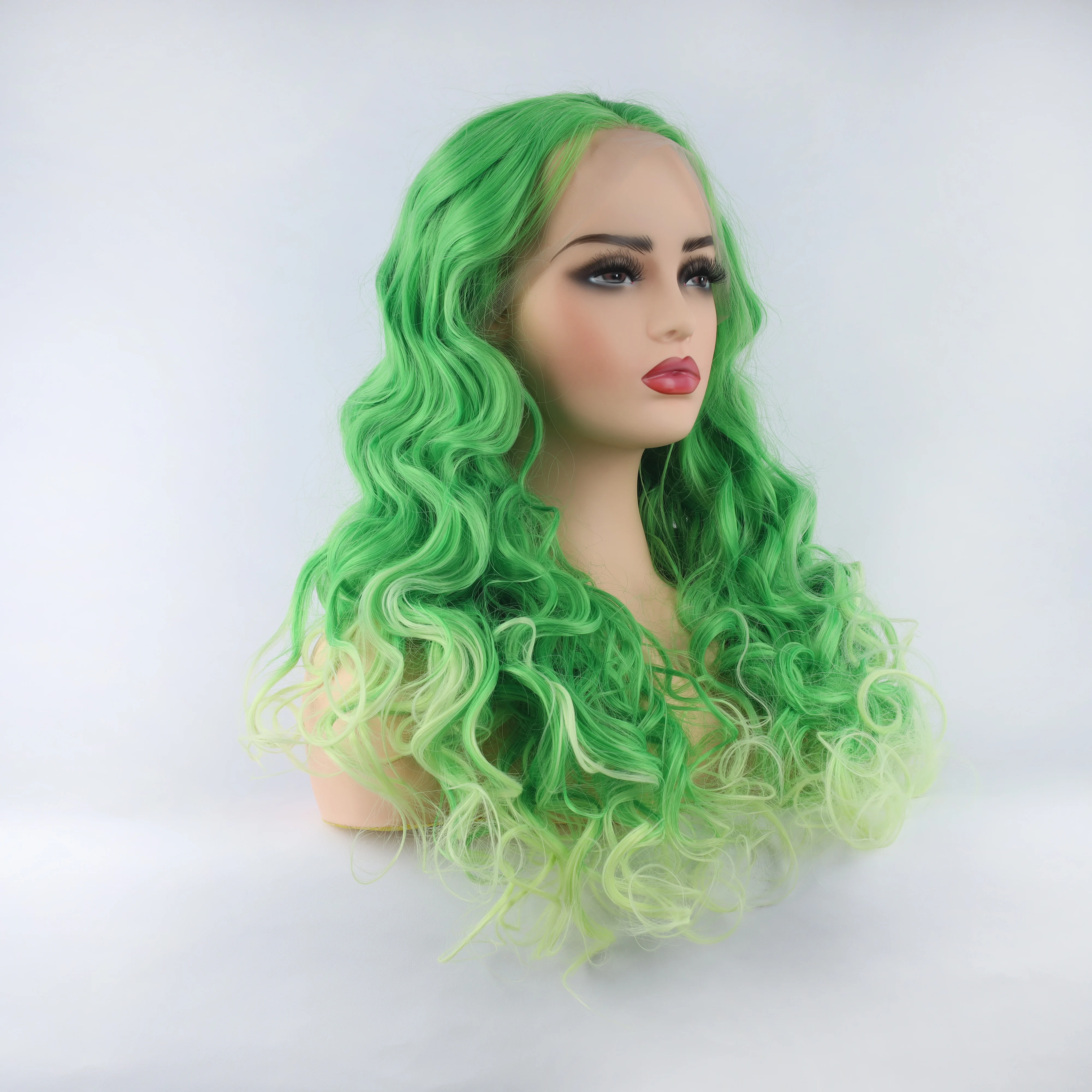 Fashion Curly Wig Synthetic Lace Front Wigs Light Green Female Lace Wig 13X3 For Women Cosplay Hair Daily Use