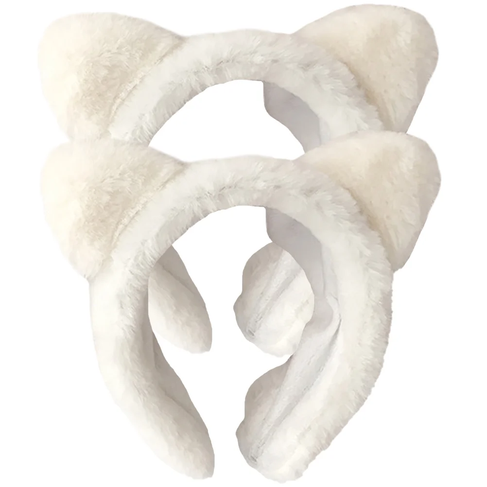 

2 Pcs Skin Care Products Plush Cat Ear Headband Women's Fuzzy Headbands for Makeup