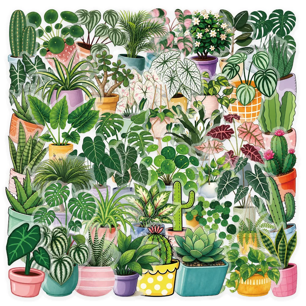 50PCS Green Plant Stickers Cartoon Cactus INS Style Graffiti Decoration Suitcase Mobile Phone Case Notebook Water Cup Toys Gifts