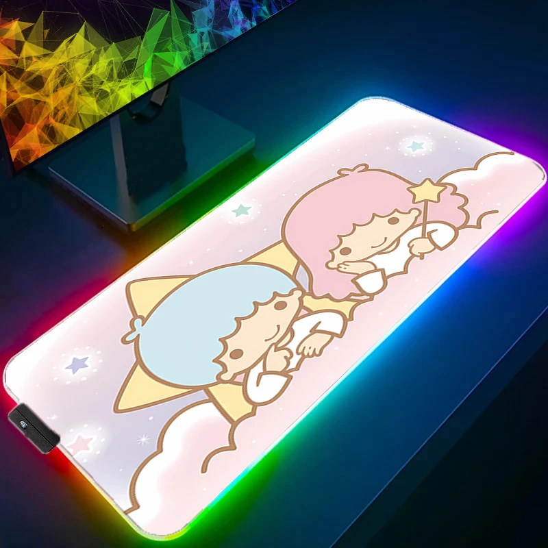 RGB Mouse Pad L-little Twin Star Gamers Large Computer Extended Game LED XXL Mousepad Desk Mat Keyboard Rubber Backlight Carpet