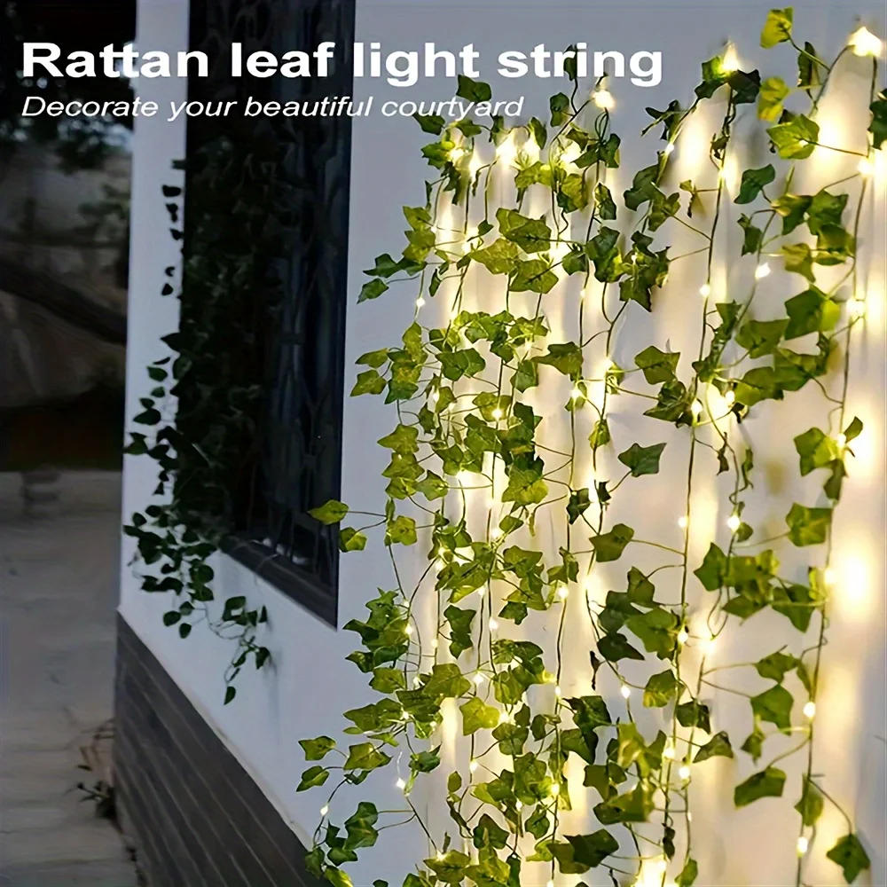 

1PC 2M20LED Battery Powered Ivy Leaf String Lights Green Rattan Vine LED Fairy Lights for Bedroom Wall Garden Patio Decor