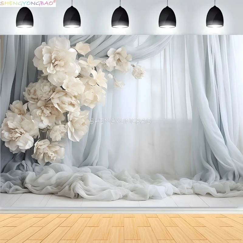 

Backlit White Window Photography Background Curtain Wedding Birthday Party Pregnant Interior Decor Elegant Drapes Backdrop HU-06