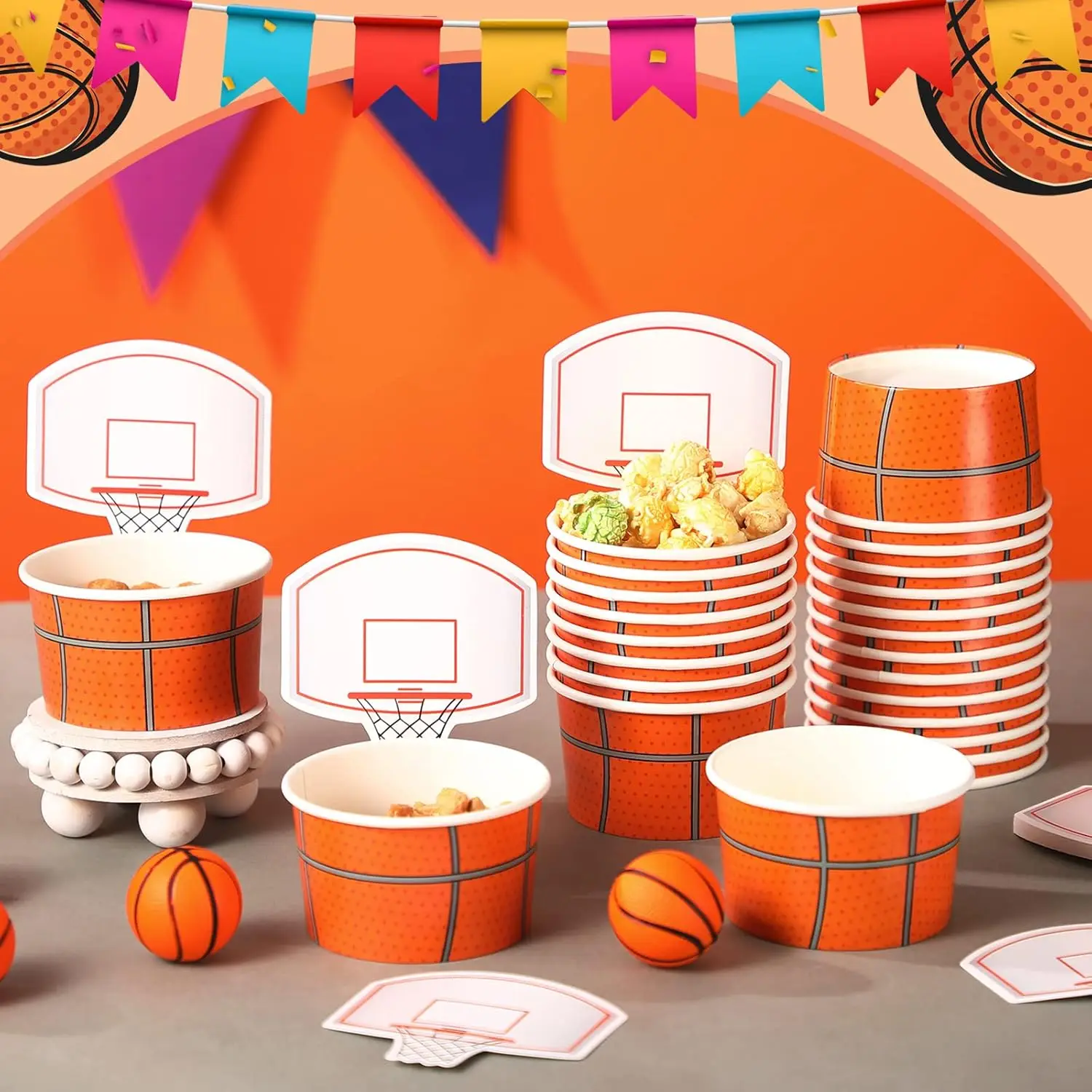 Basketballkorb-Snackbecher mit Karten, Einweg-Lebensmittelschalen mit 8 Unzen Leckereien für Basketball-Partygeschenke, 10 Stück