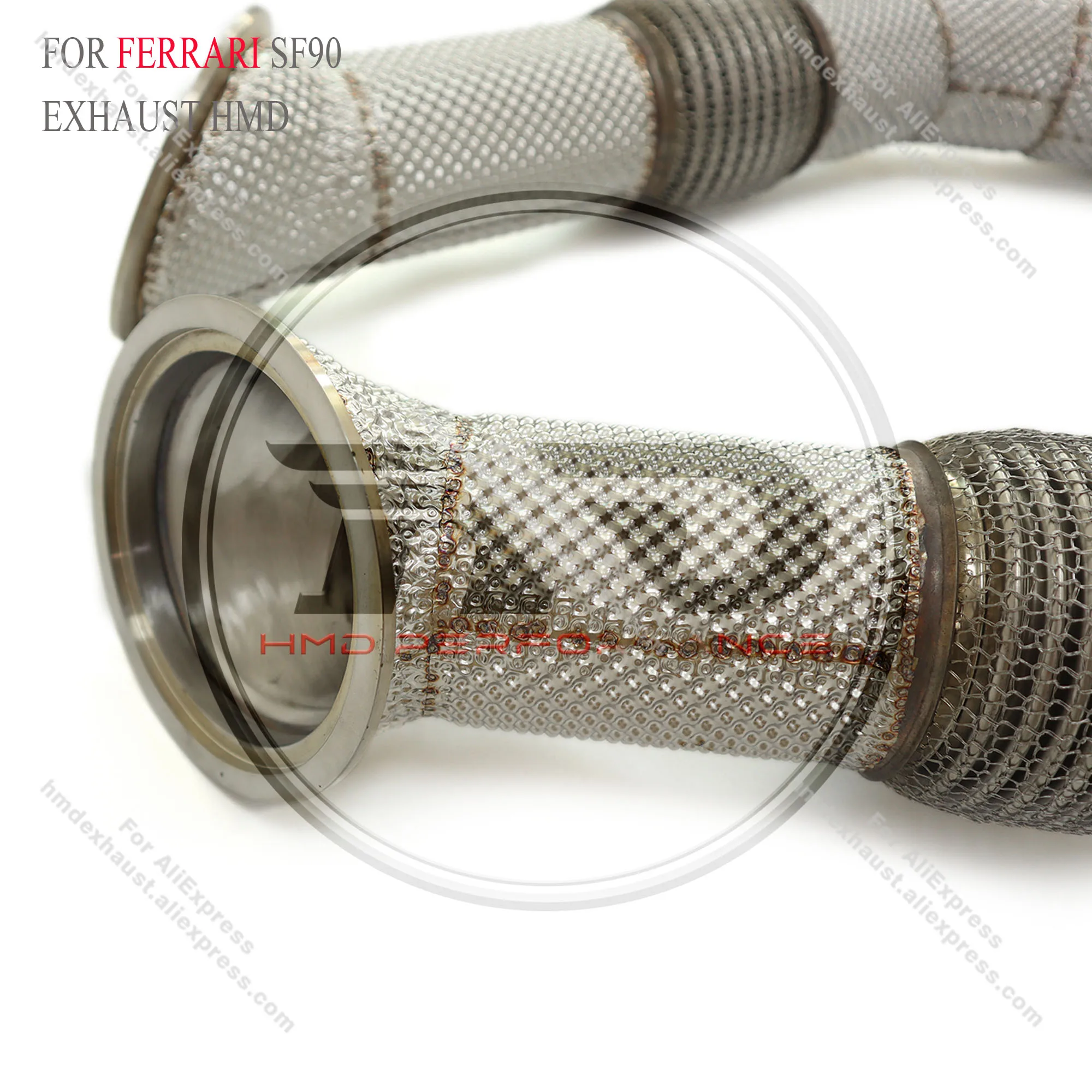 Sistema de escapamento HMD Downpipe de alto desempenho de fluxo para Ferrari SF90 3.9T 2019 com tubo de corrida de proteção térmica