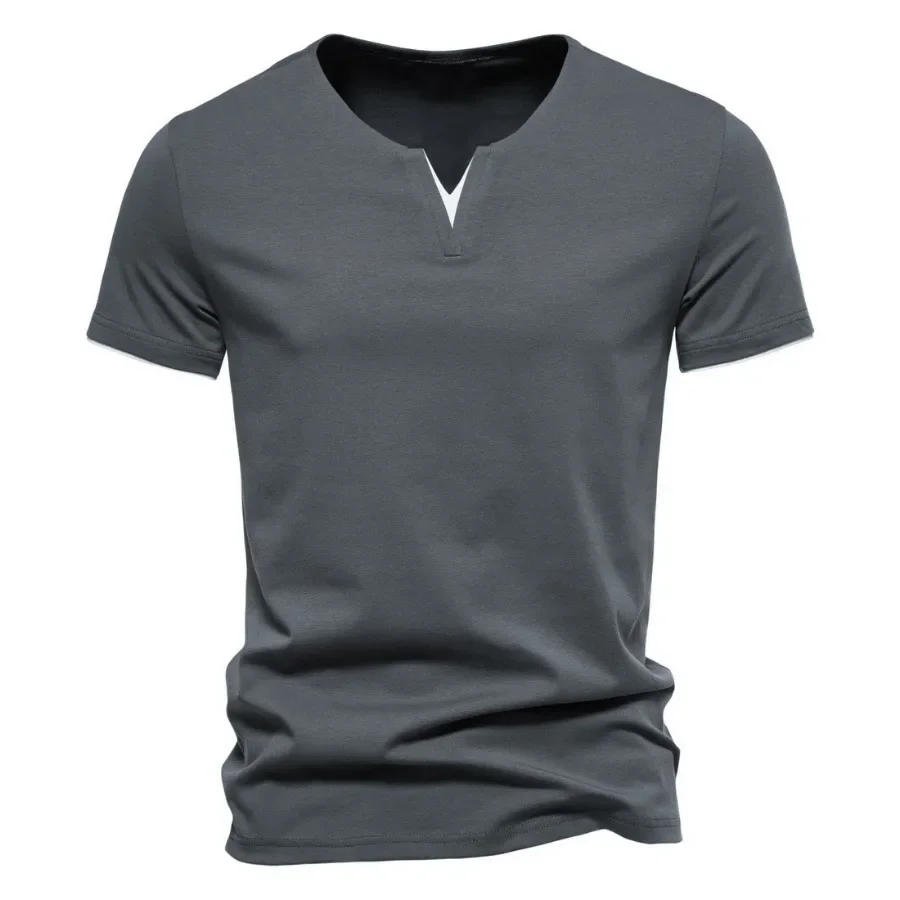 2024 Men\'s Summer Fake Two Piece V-neck T-shirt Short Sleeved Casual Cotton T-shirt Male Basic Fitness Oversized Shirts for Men