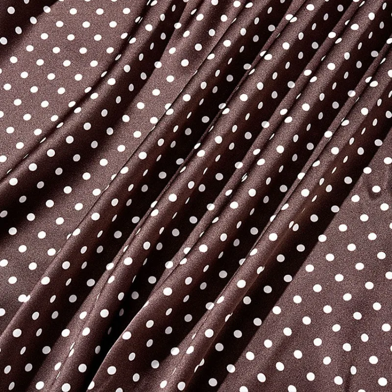 New 19 Momme Polka Dot Silk Crepe De Chine Fabric for Apparel 100% Mulberry Material Black White Polka Dot Pajama Dress Making view 4