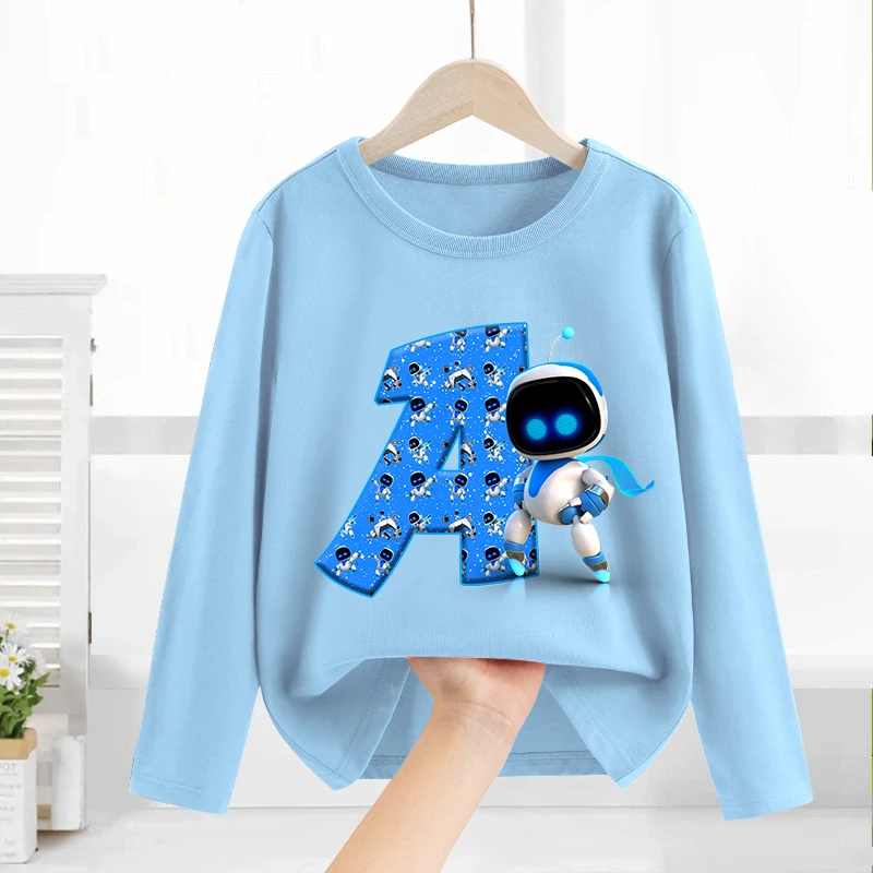 Astro Bot Children T-shirts Long-sleeve Tops Spring Autumn Clothing Kids Thin Bottoming Shirt Cartoon Crewneck Girls Boys Blouse