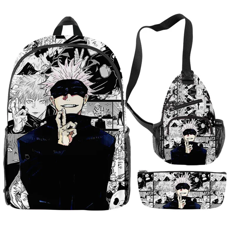 3pcs/Set Creative Fashion Anime Satoru Gojo Pupil School Bags Laptop Daypack Backpack Inclined Shoulder Bag Pencil Case