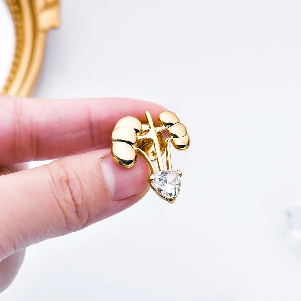 Delicate Golden Kidney Shape Necklace with Sparkling Crystal Dainty Anatomical Jewelry Support Kidney Disease Awareness