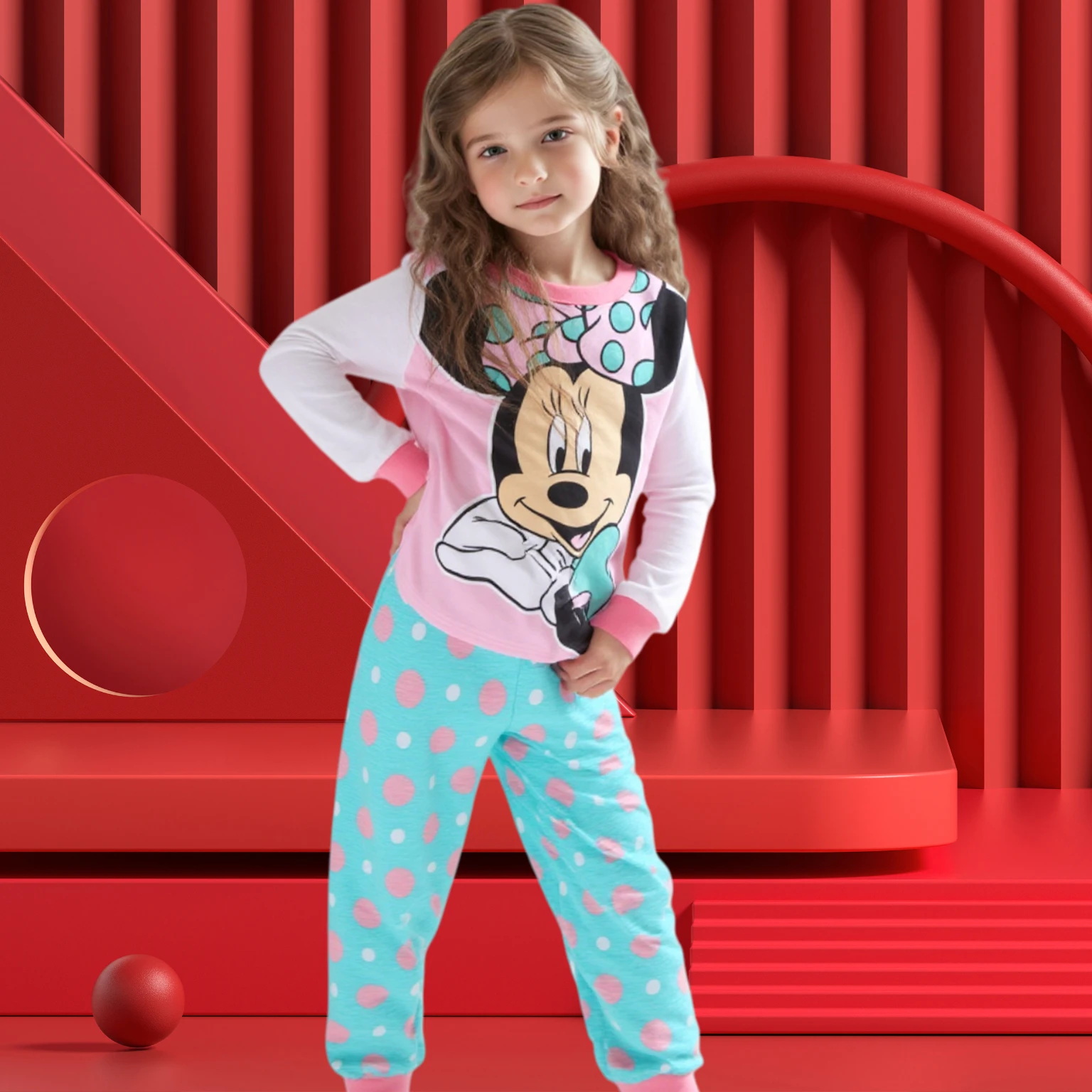 Spring Autumn Children's Clothing Sets Minnie round dot Girl christmas Sleepwear Clothes Kids Pajamas Set Baby Girls Pyjamas