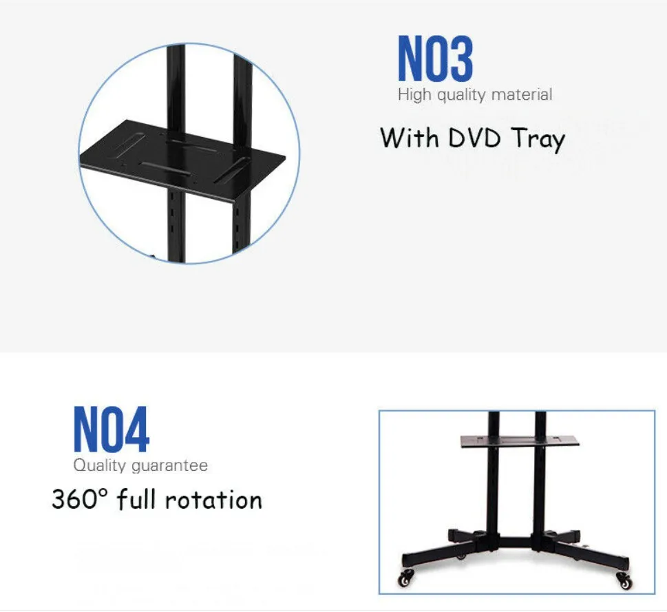 حامل تلفزيون متنقل Zeno C1500 مع حامل وDvd Av Shelf 45-65 بوصة ارتفاع دوار مائل عربات تلفزيون كارت للبيع دعم التلفزيون