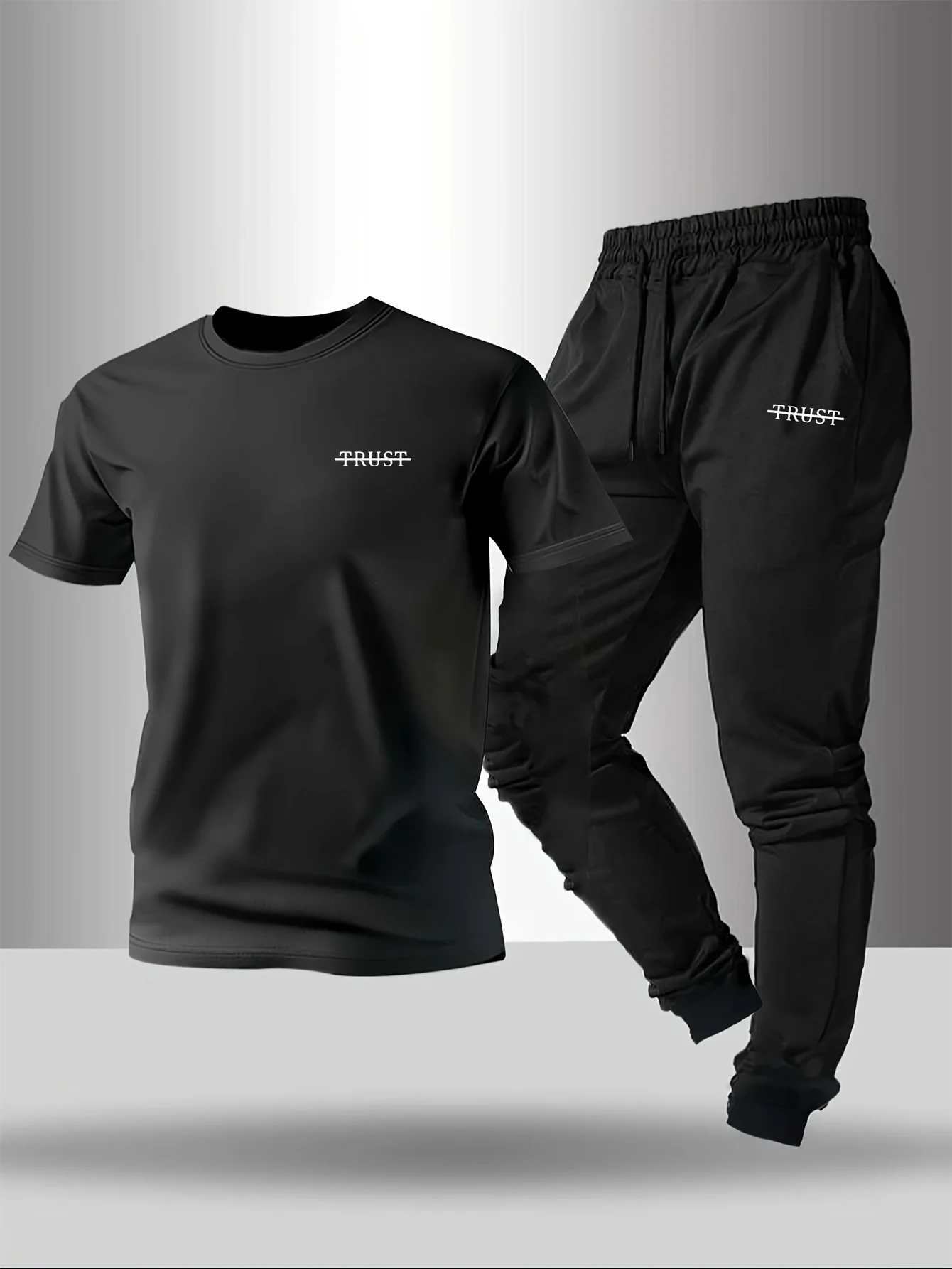 

Men's printed casual short-sleeved + trousers suit- men's short-sleeved suit- T-shirt trousers two-piece suit