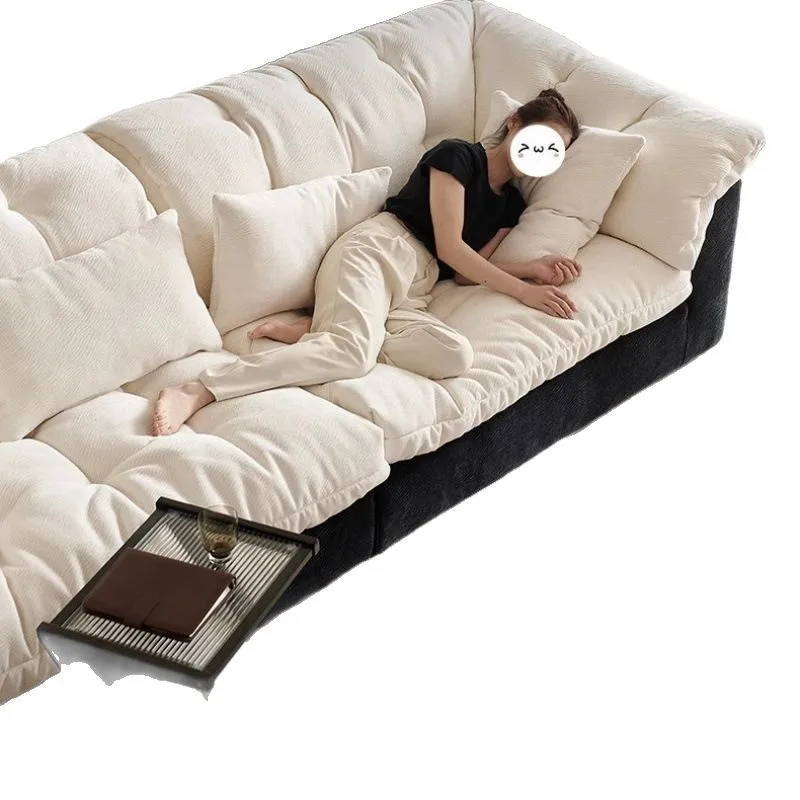 

Black and white color matching cloud sofa fashionable simple down 2025 cream wind lazy chenille camellia sofa