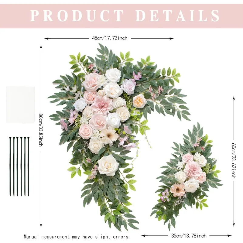 Wedding Arch Flowers with Drapes (Set of 3) Wedding Decor and Wedding Arch Draping Artificial Flower Arrangements