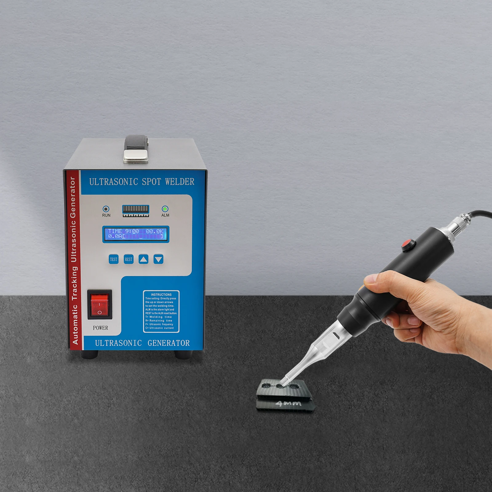 Máquina de solda plástica ultrassônica, 700w, 28khz, portátil, 10 cabeças de solda, controle lcd, 0.01-9.99s, soldagem para pp/abs