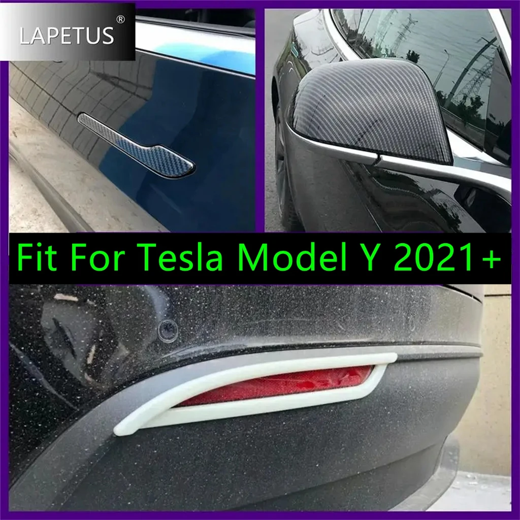 Shiny Accessories Rearview Mirror Shell Door Pull Handle Catch Cap Rear Fog Lights Cover Trim For Tesla Model Y 2021 2022 2023