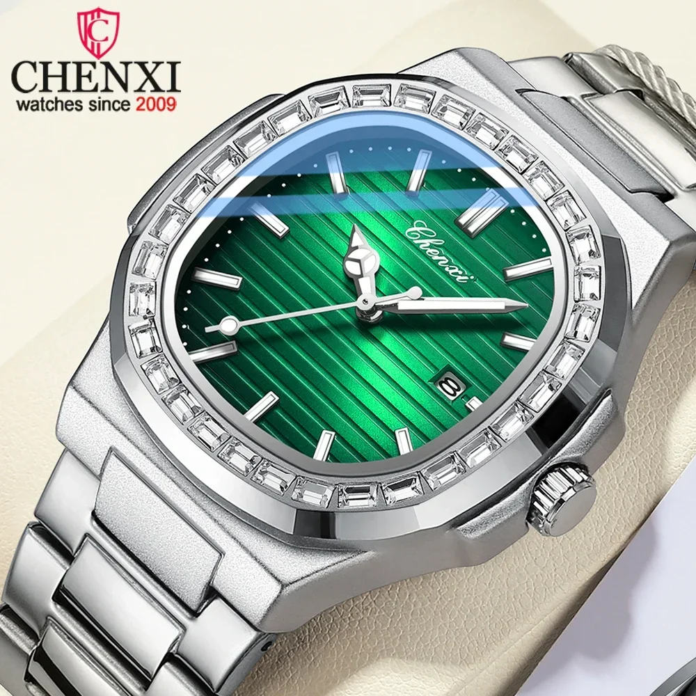 CHENXI Watch Man Luxury Business Waterproof Clock Luminous Male Date Stainless Steel Watches Square Men Quartz Wristwatches