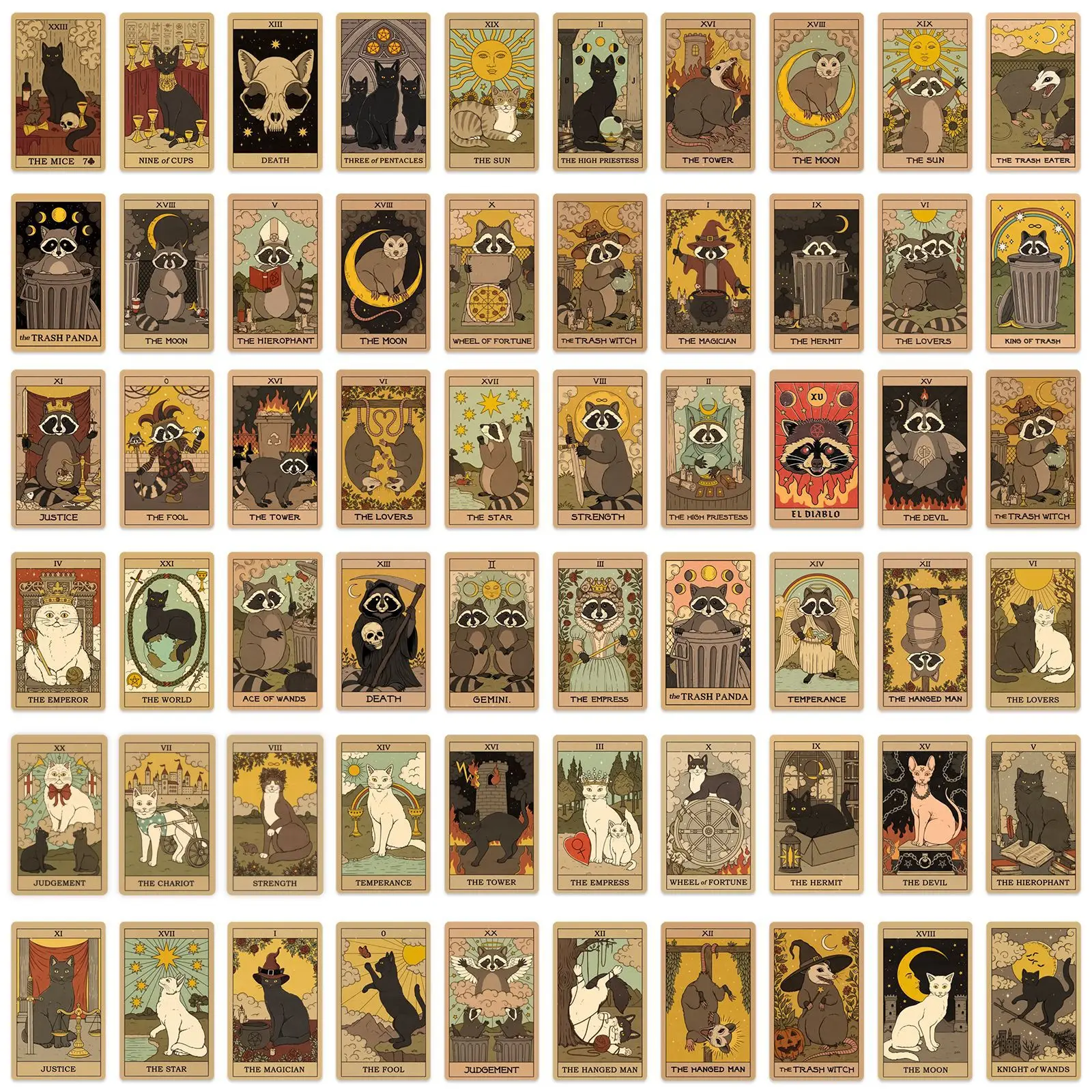 60pcs Tarot Cards Cartoon Graffiti Stickers Phone Guitar Laptop Notebook Suitcase Water Bottles Waterproof Sticker Gift