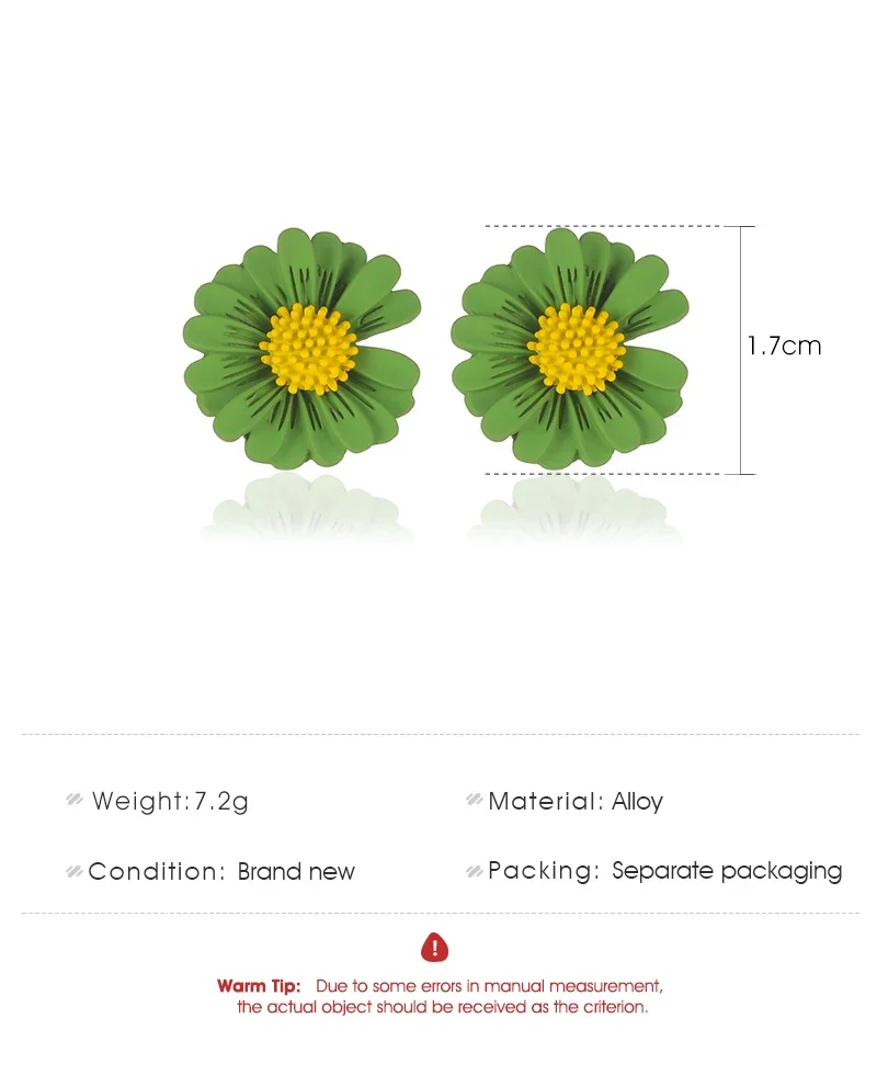 Cute Colorful Single Double Two Flowers Daisy Green White Orange Yellow Pink Simple Alloy Stud Earrings for Women & Children