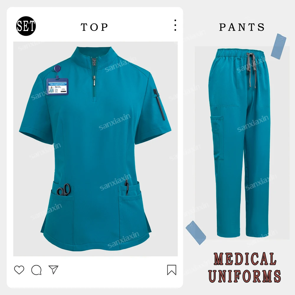 Women Scrub Set Nurse Uniforms Medical Uniform Slim Fit Comfort Clinical Workwear Operating Room Work Clothes Beauty Accessories