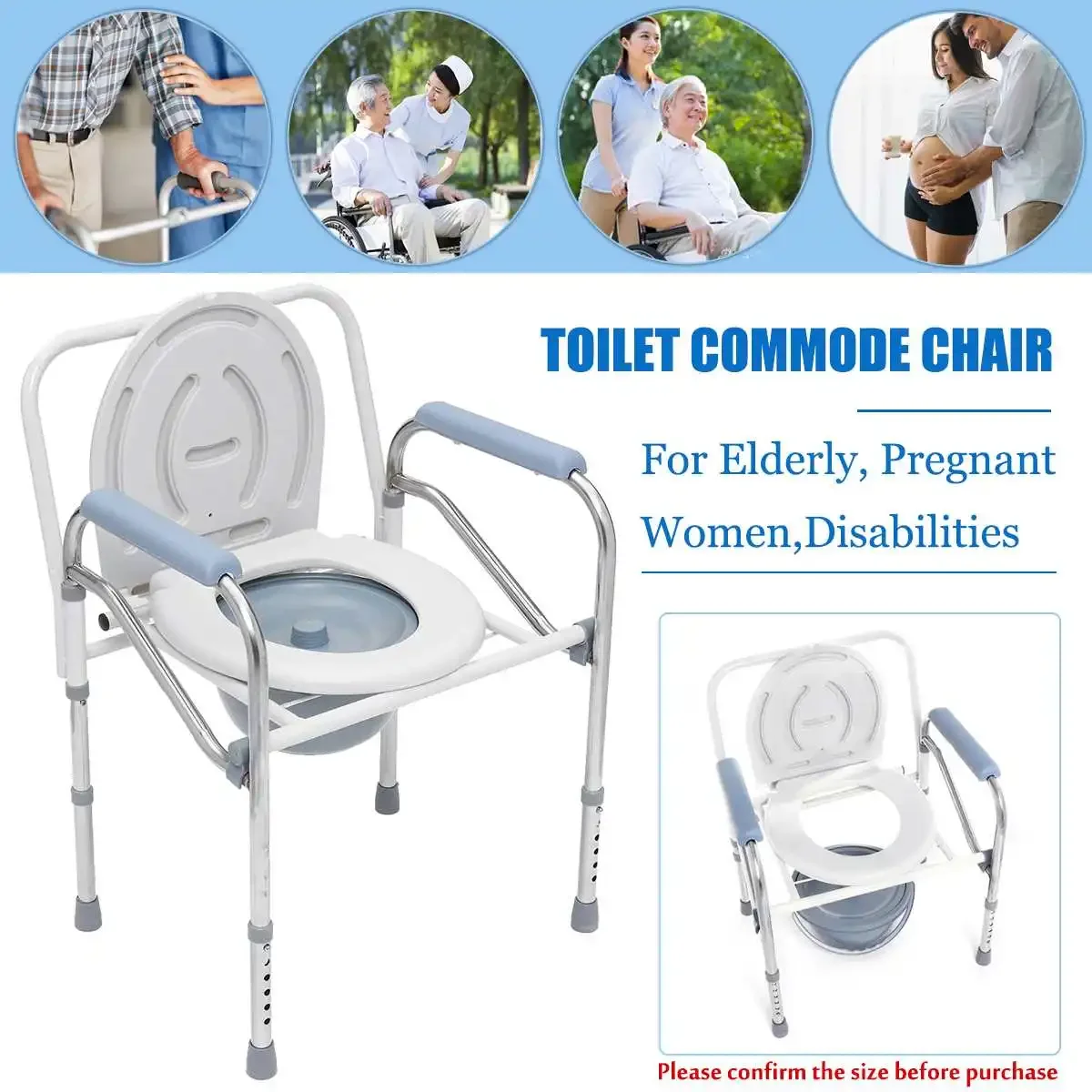 

New Portable Foldable Potty Chair Toilet Adjustable Commode Chair Closestool Chamber Pot For Elderly Men Women Stainless Steel