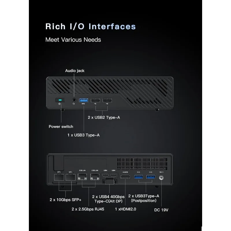 home.Intel Core i9-12900H Processor Mini Computer, MS-01 Mini Workstation Barebone Desktop PC, HDMI 2.0+Tipe C+USB4 Vi