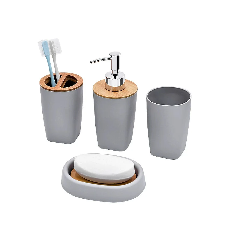 Bathroom Accessories Set Vanity Counter Soap Dispenser Toothbrush Cotton Swab Holder and Tray Set Bathroom Decor Apothecary Jars