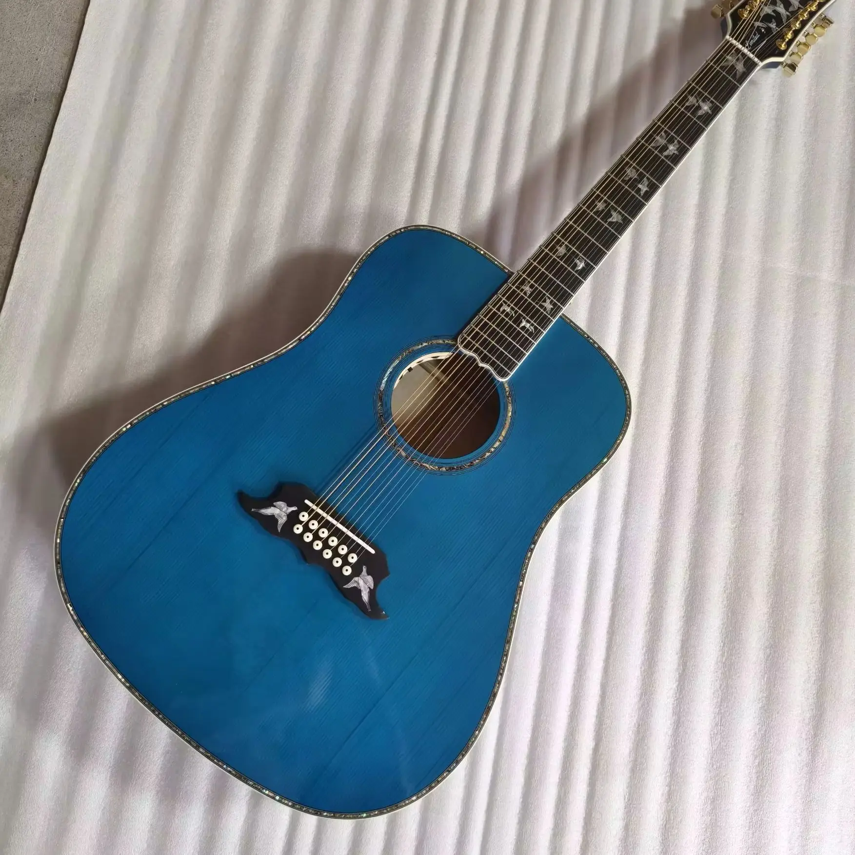 Dreadnought 12-String Acoustic-Electric Guitar Blue with Doves in Flight Design Available
