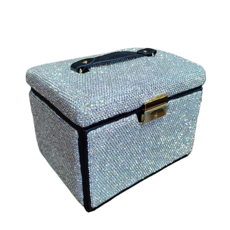 Luxury Glass Rhinestone Jewelry Storage Box Ring Necklace Earring Organizer Handmade Wedding Items Bling-bling Mosaic Gift