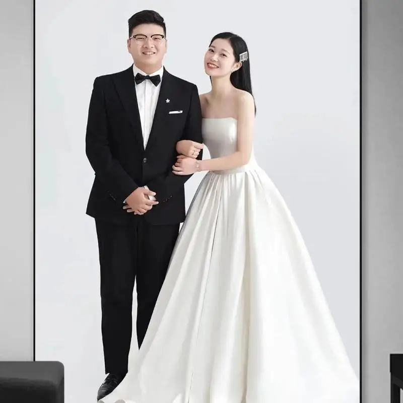 คลาสสิกเซ็กซี่ชุดแต่งงานใหม่ซาติน Sukienki Na Wesele Damskie Elegant Simple แขนกุด Vestido De Novia ที่กําหนดเอง