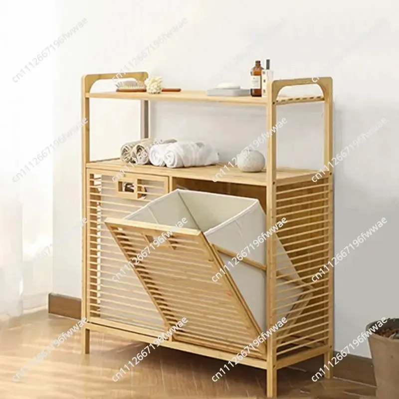 Minimalist Floor Storage Cabinet Multi-Layer Clothing Organizer Bamboo Laundry Basket for Bedroom Classification Home Organizer