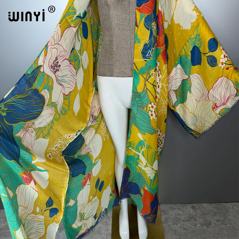 WINYI Africa moda kimono maxi abito da spiaggia copricostume Cardigan boho cappotto stampa Caftano abiti da spiaggia donna abaya dubai lusso