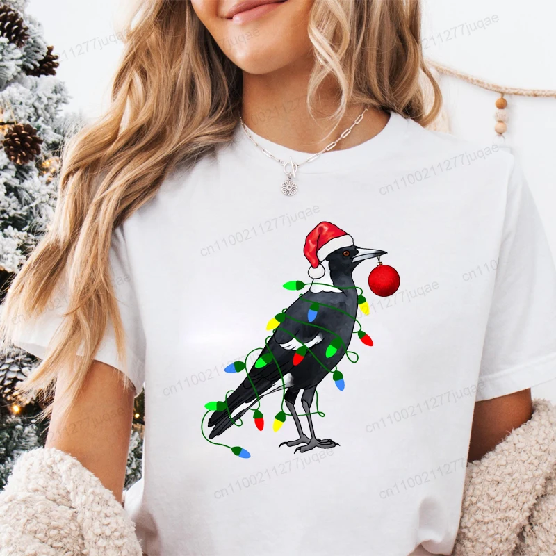 Gazza extra festosa stampata Tendenza Abbigliamento moda donna T-shirt grafiche Abbigliamento Natale Camicie femminili Abbigliamento casual da donna