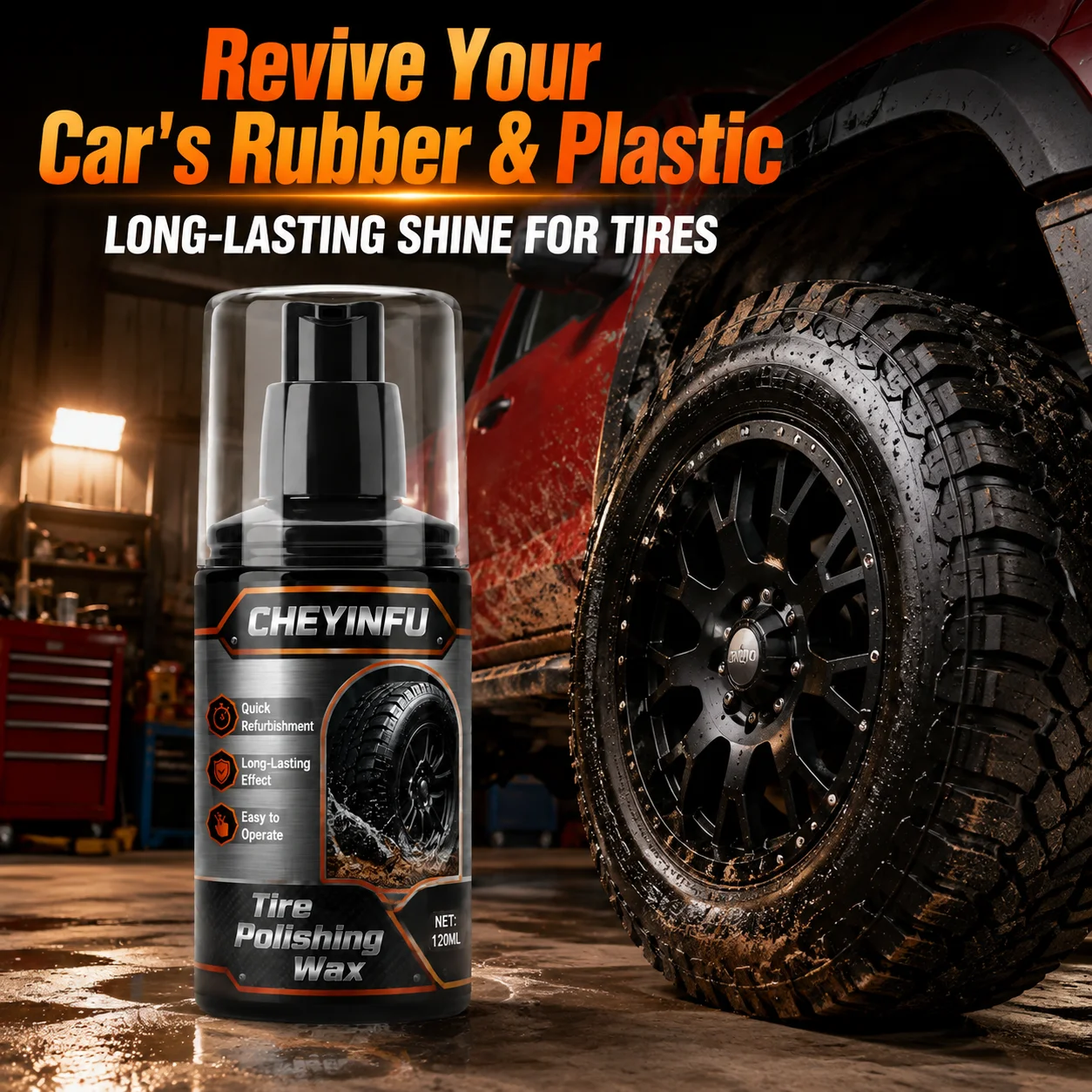 CHEYINFU Car Tire Polishing Wax Rubber Plastic Restorer Cream Deep Nourishment Anti-Aging 120ml