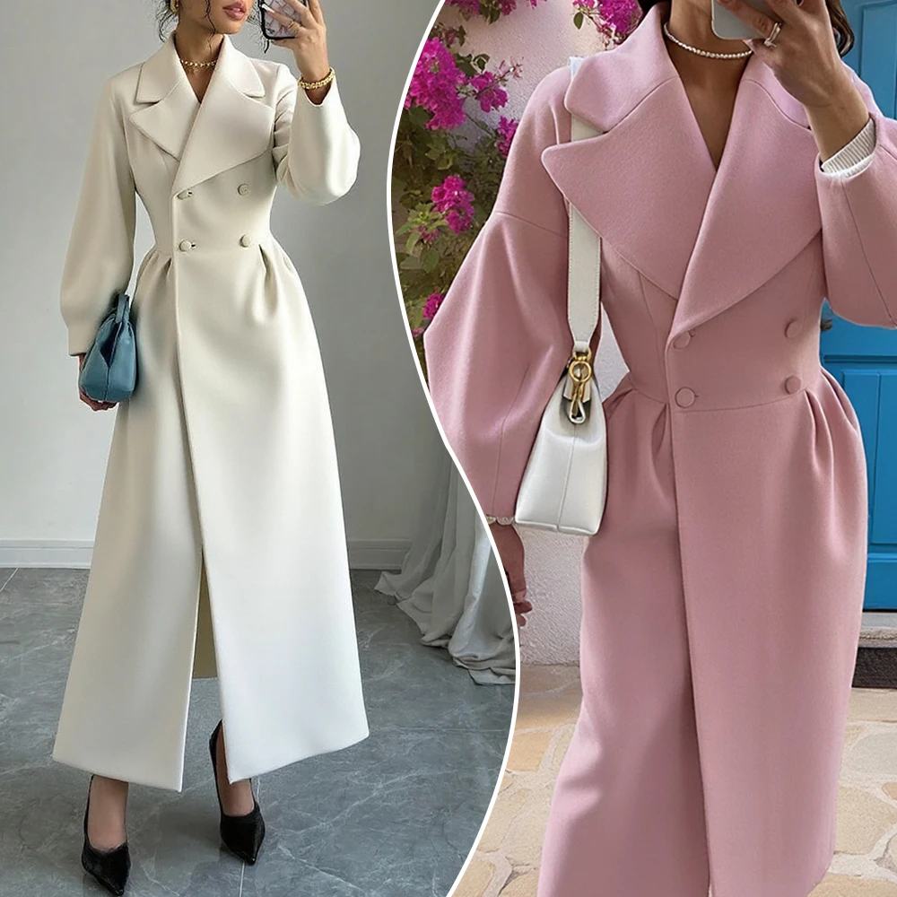 

Женское повседневное пальто, зимнее пальто с зубчатым воротником и длинными рукавами, с открытой передней частью, драпированный силуэт, минималистичная роскошь