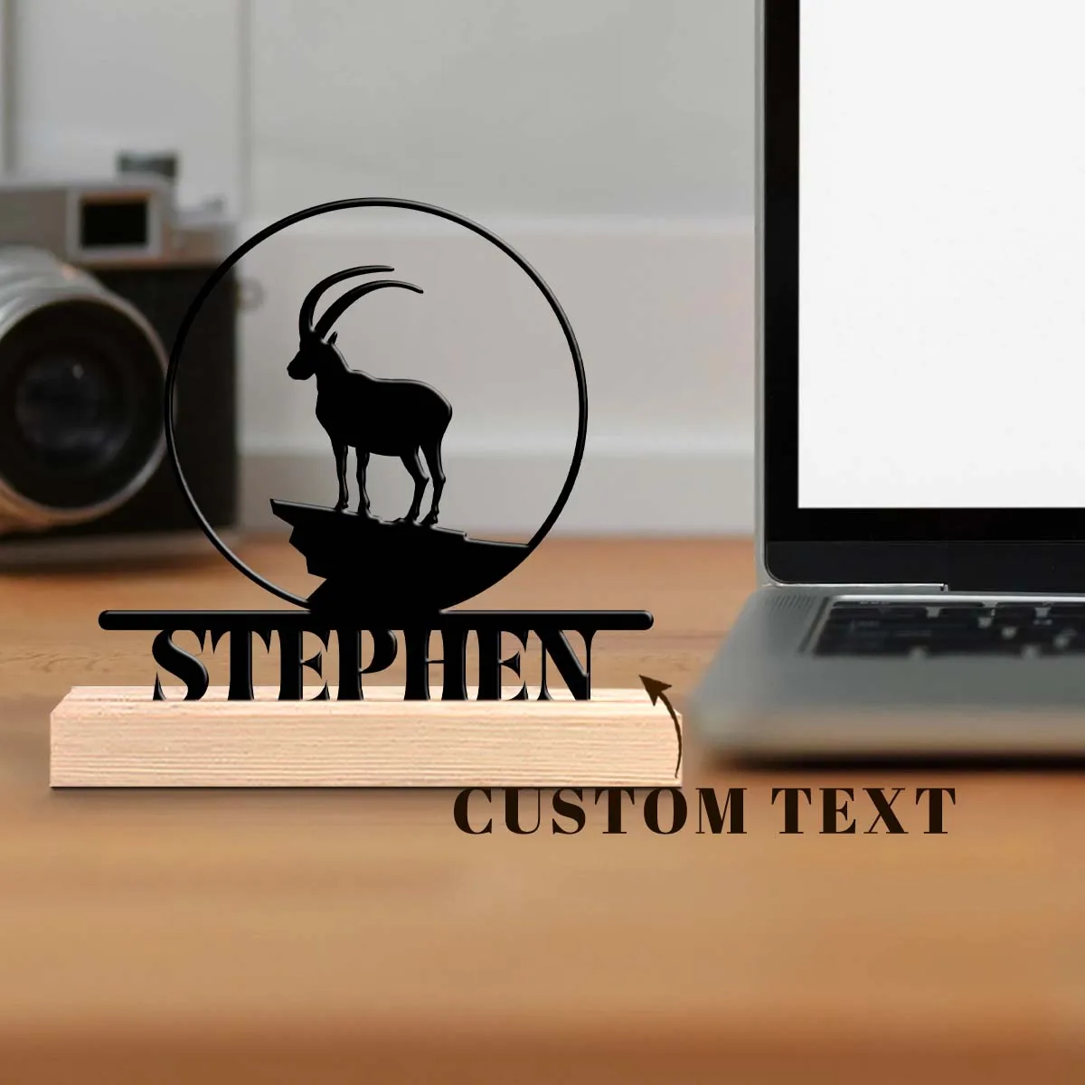 1pc Personalized Iron Desktop Ornament Custom Name With Wooden Base Home or Office Decorations