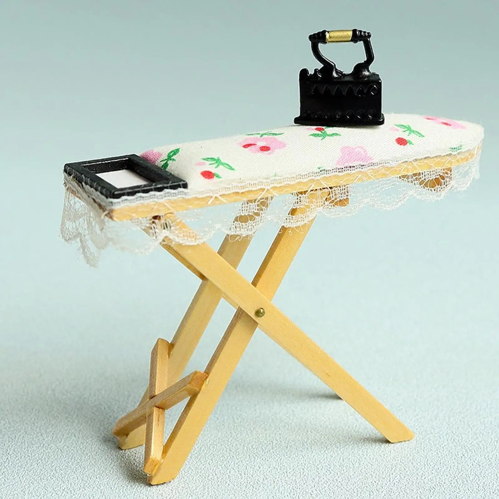 1:12 Dollhouse Miniature Ironing Board Photo Props Realistic DIY Accs Mini Steam Iron Model for Window Display Handcraft Gift