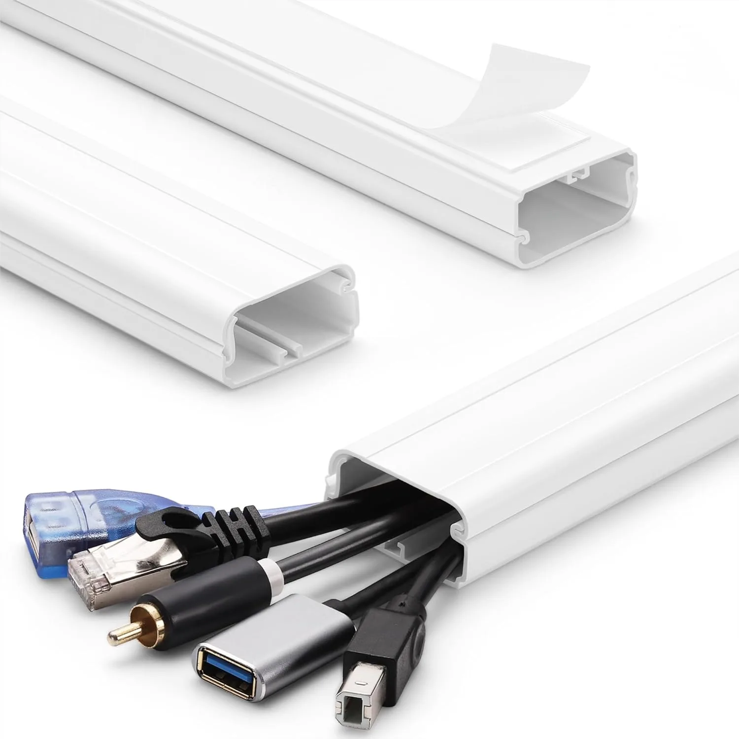 

39in Cord Hider Kit For Wall Mounted TV Cable Cover With 3 Sections 1.5x0.75in White
