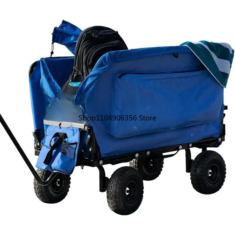 3 in 1 outdoor seat folding bench car foldable camping trolley can sit and lie down to pull goods multi-function