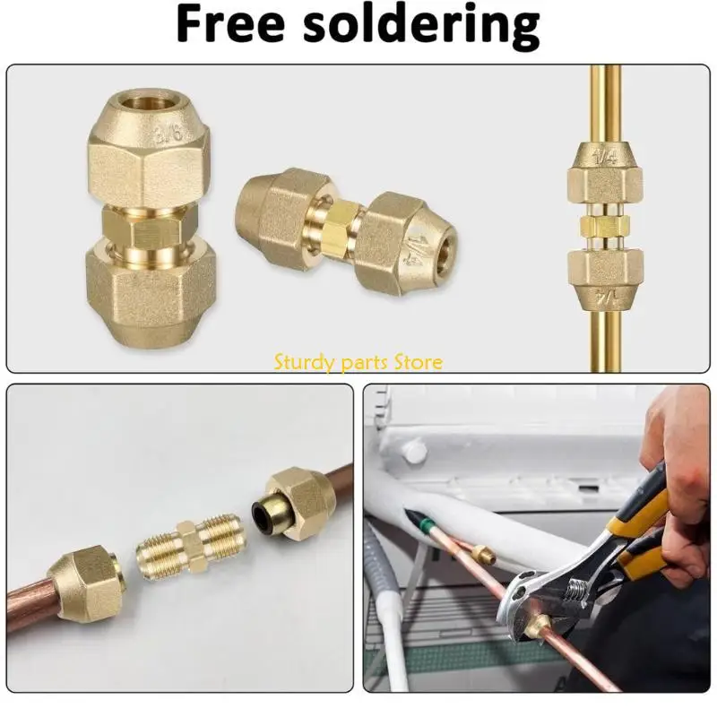 

97QC 2Pcs Brass Pipe Fitting Connector Coupler No Welding Extension Pipe Joint 3/8Inch and 1/4Inch Double Nipple Enduring