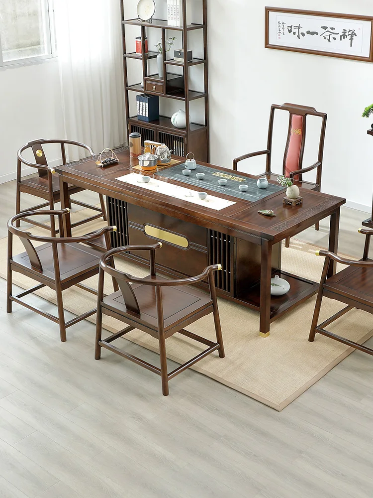 2.2-meter new Chinese style solid wood tea table and chair combination tea table and tea set, integrated office rosewood